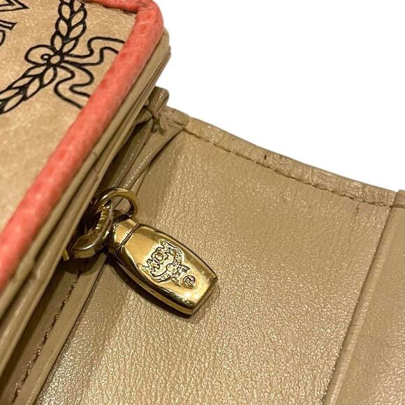 Authentic VTG MCM Monogram Visetos Lizard Continental Trifold Wallet Pink/Beige - Picture 7 of 8